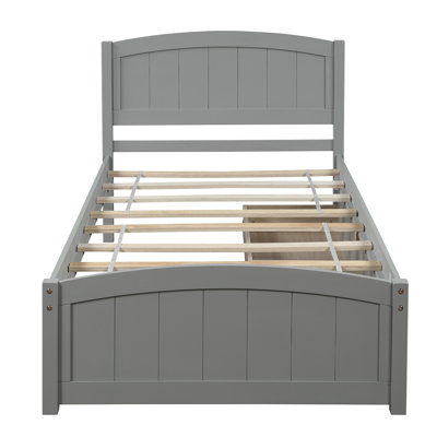 Lit simple gris avec deux armoires à tiroirs fonctionnelles - Bois massif pour une chambre à coucher confortable