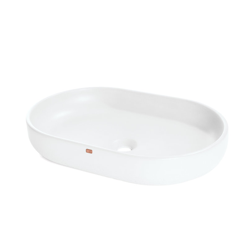 Konkretus Fladd 14.5'' Concrete Oval Bathroom Sink, Tulum White