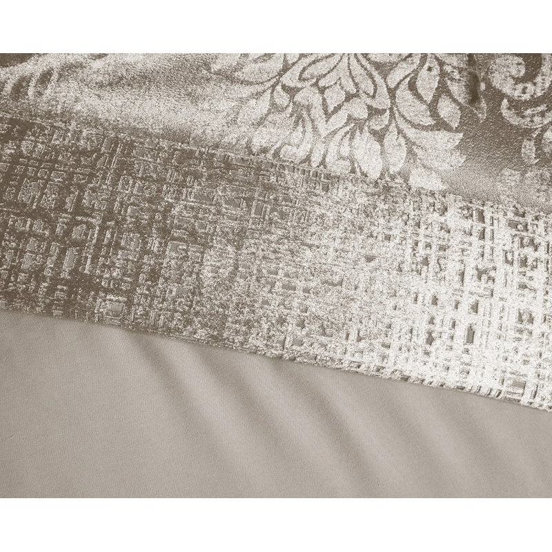 3 Piece Velvet Damask Jacquard Bedspread Reverse Microfibre Bed Throw 2 Matching Pillow Shams, Mink