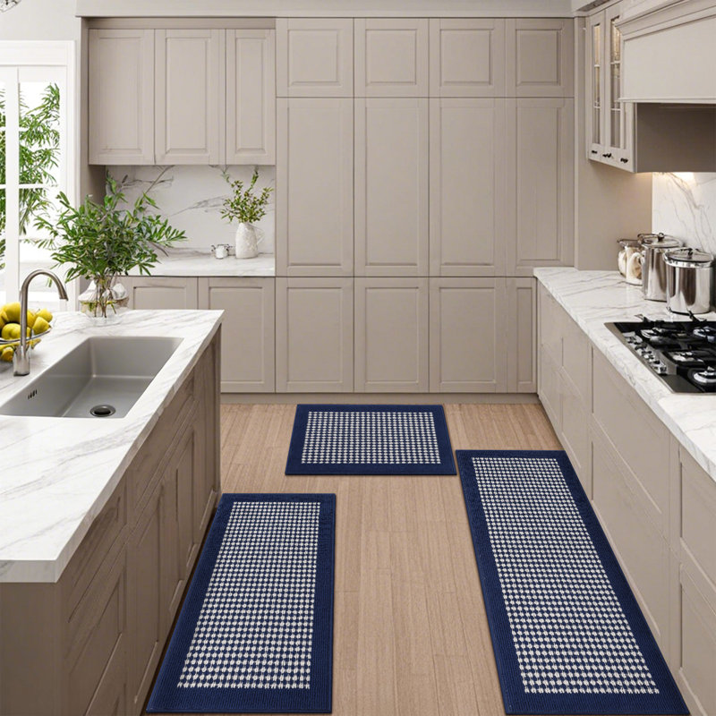 Machine Washable Non-Slip Kitchen Mat, Blue/Navy