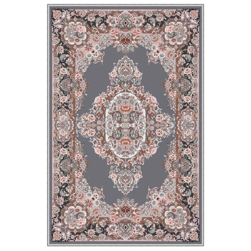 Tapis rose / gris / noir rectangulaire en polyester tissé à la machine 5 pi 3 po x 7 pi 7 po Matteson