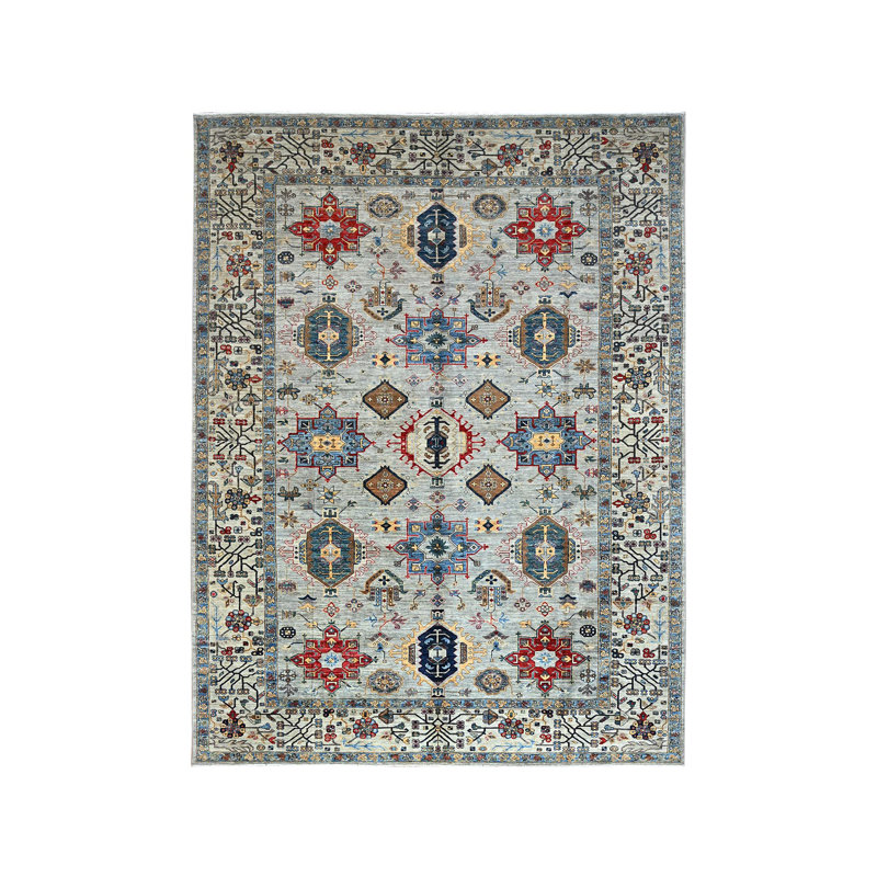 Tapis oriental rectangulaire gris en laine noué à la main 8 pi 9 po x 11 pi 9 po - MOA10286538