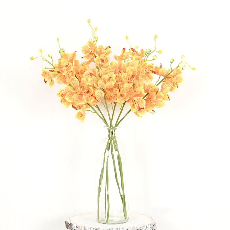 Arrangement floral orchidée artificielle 22 po dans un vase en verre, Jaune