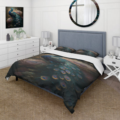 Animals 4 Pcs Comforter Set - Peacock With Flowers Bedding And Throw Pillow Set