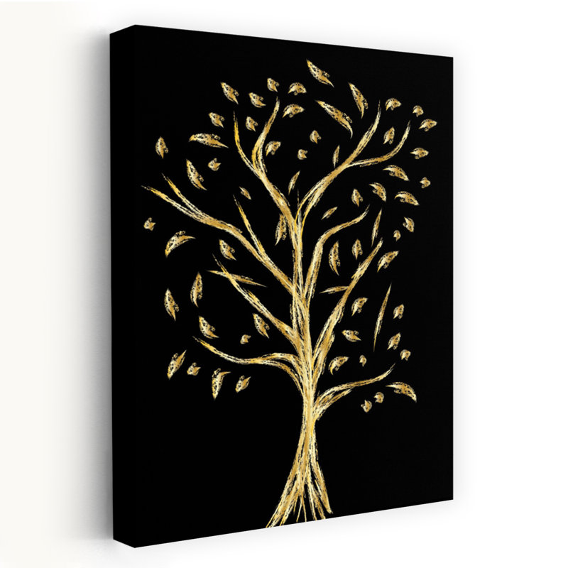 Golden Tree Abstract Elegant Minimalist Nature Tree Wall Art Print 1 Piece Wrapped Canvas Wall Art, 152.4cm H x 101.6cm W