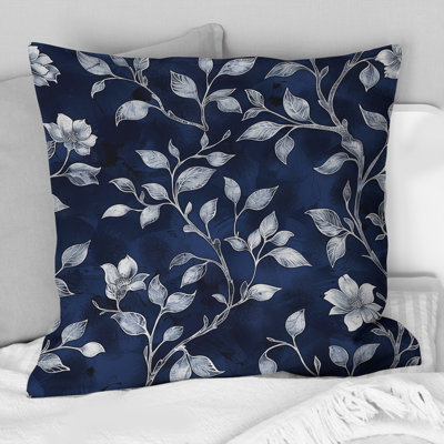 Navy Blue And Silver Country Chic Blooms - Farmhouse Pillow