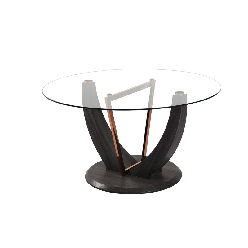 Inouye Round Glass Top Dining Table, Dark Grey/Rose Gold