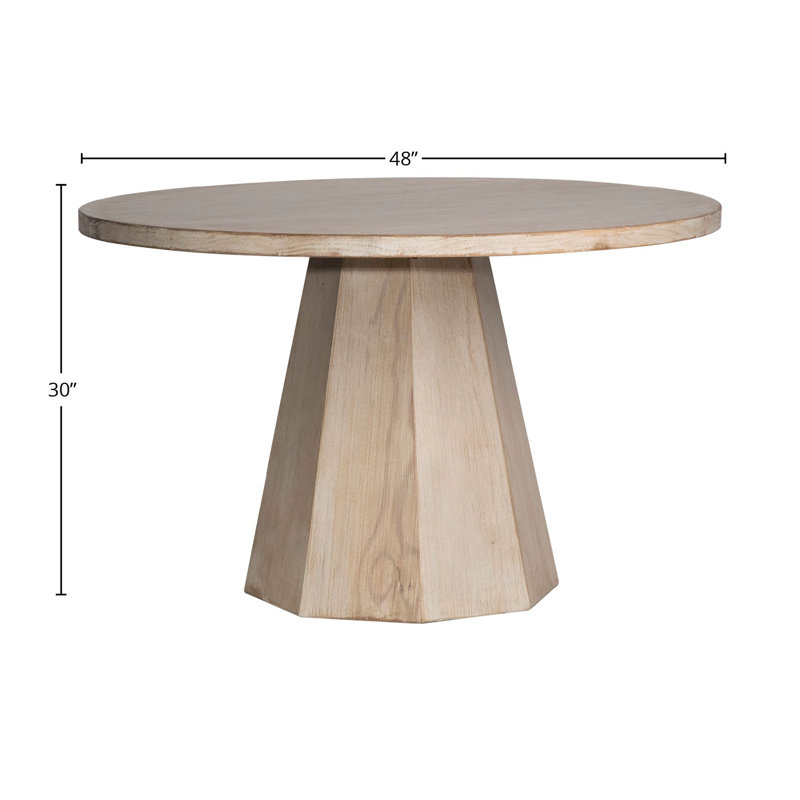 Jansen 48-Inch Round Reclaimed Pine Light Wash Pedestal Dining Table