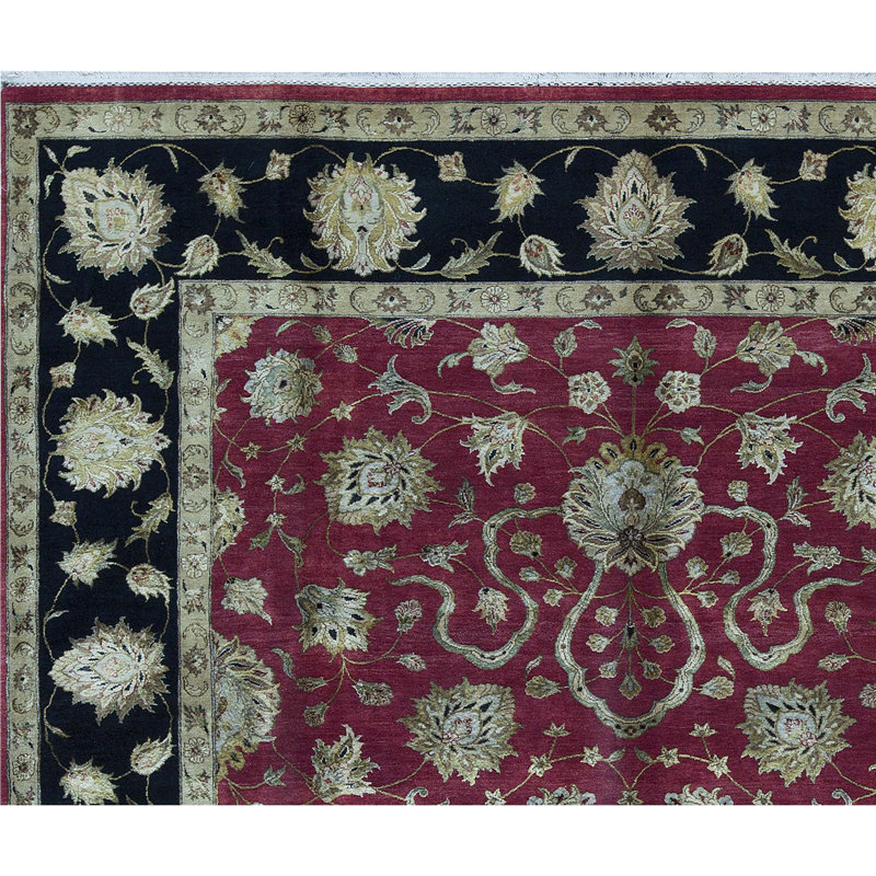 Tapis rouge et noir noué à la main de haute qualité