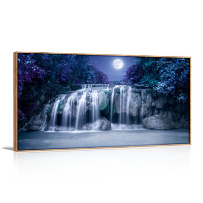 Ensemble de 1 tableau sur toile représentant une cascade au clair de lune
