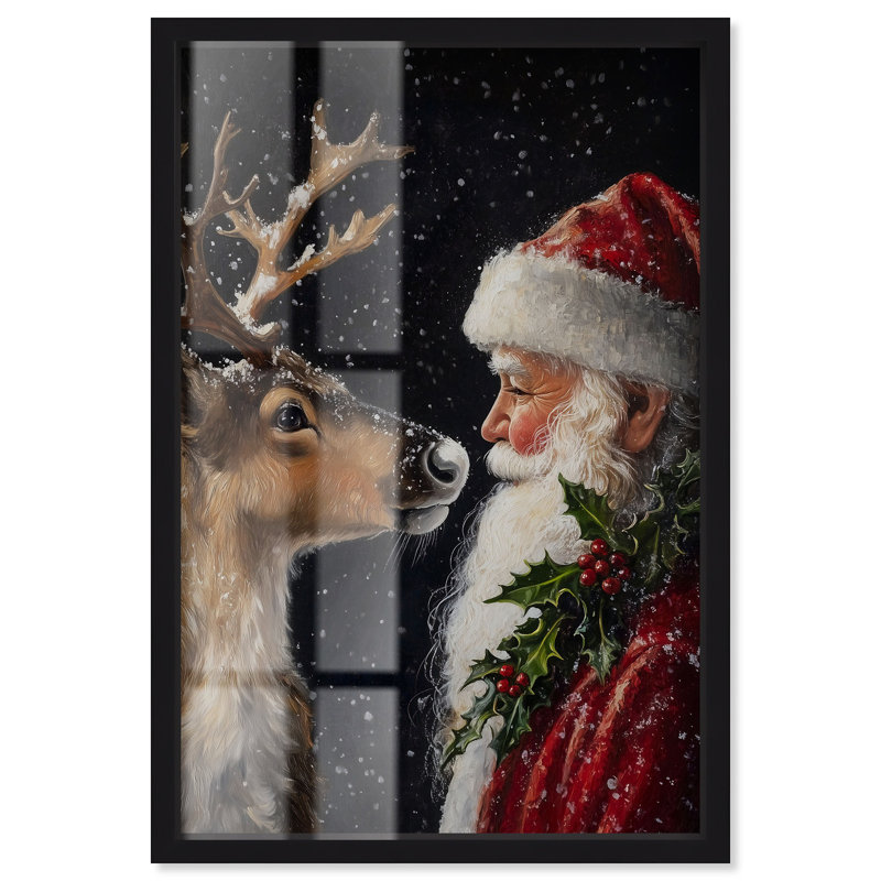 Décoration de Noël père Noël et renne avec boîte-cadre par Art Remedy, cadre noir, 11 x 16, H 25 po x l 17 po