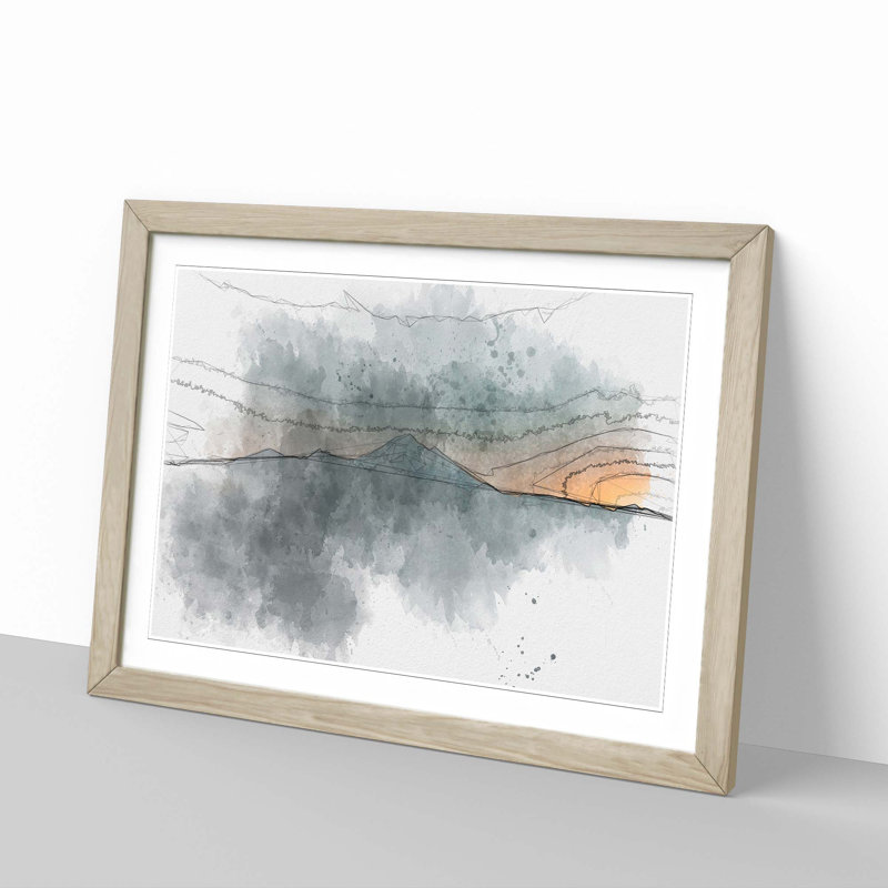 Mountain in Whistler Canada in Abstract - Picture Frame Drawing Print, 36cm H x 48cm W x 2cm D, Oak Framed