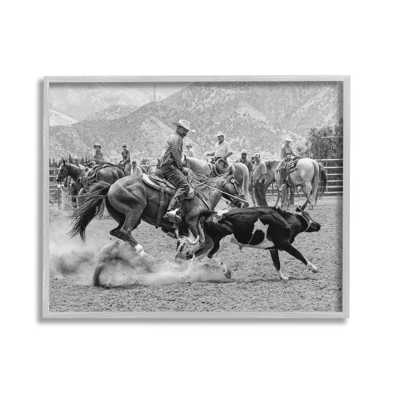 «Rodeo Cowboys with Bétail», estampe numérique par Jerry Cowart, Estampe numérique Farmhouse, H 24 po x l 30 po