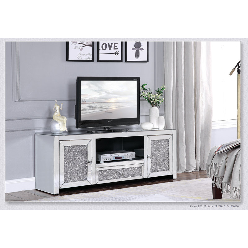 Meuble télé avec rangement spacieux Nor miroir et faux-semblants Noralie, élégant et fonctionnel pour les salons modernes