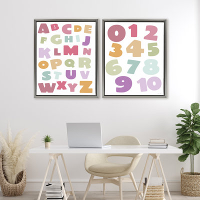 Muted Letters & Numbers Educational 2pc Floating Frame Set, design by Susan Ball