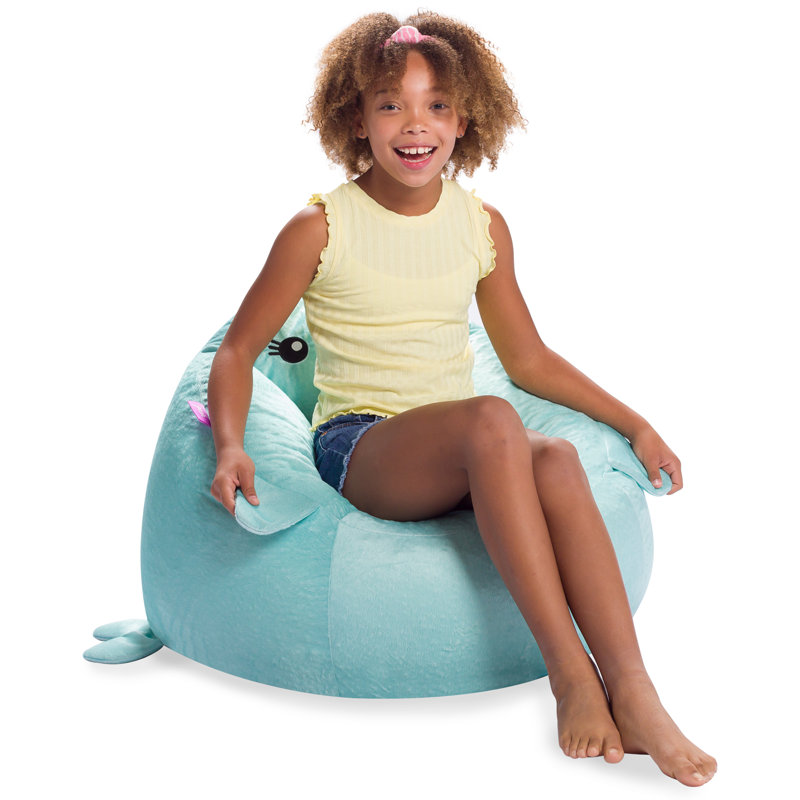 Blue Narwhal Faux Fur Animal Bean Bag Chair for Kids