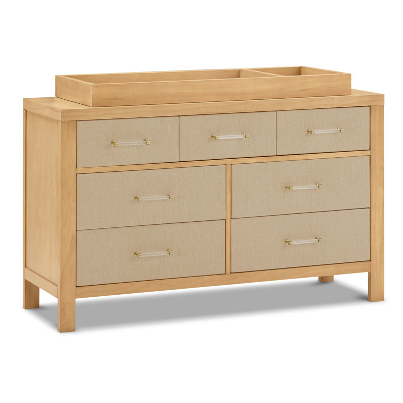 Eloise 7-Drawer Assembled Dresser, Honey/Performance Sand Eco-Weave