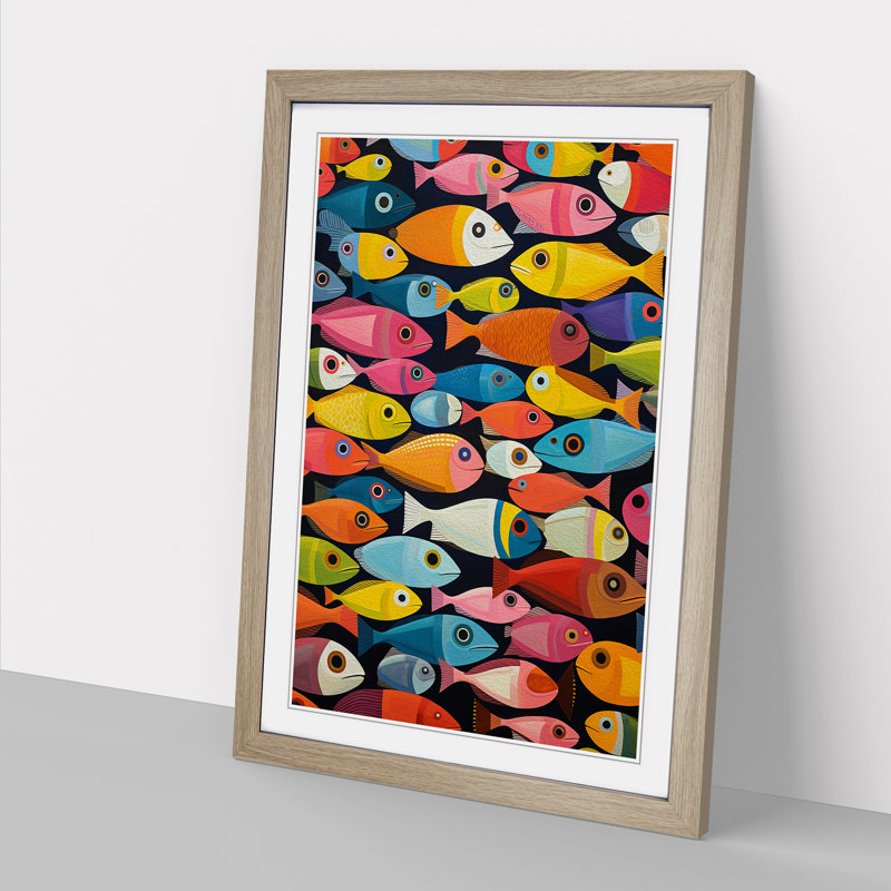 Fish Colour Field No.2 - Single Picture Frame Print on Wood, 34cm H x 25cm W x 2cm D, Oak