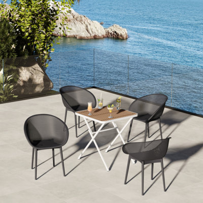 2 Warm Grey Indoor/Outdoor Lounge Chairs And All-Weather Square Table - Pp Tabletop With Metal Legs  White, Khaki , -, /, Easy Chair Assembly, No Assembly Table, Mesh Design Weave