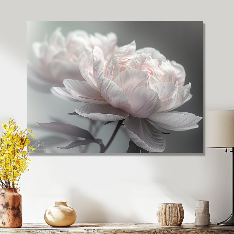 Décoration murale pivoines blanches et grises - pivoines, H 12 po x l 20 po, Sans cadre