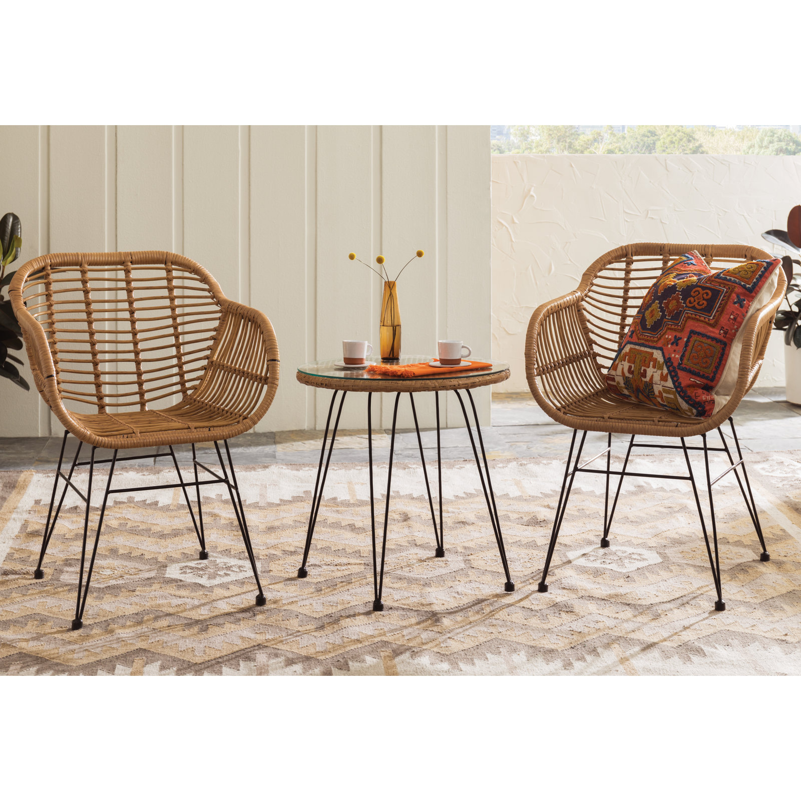 Fuze Wicker 2 - Person Patio Conversation Set with Cushions, Navy
