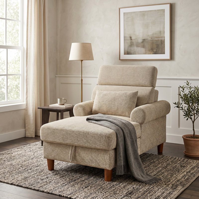 Chaise longue avec appui-tête ajustable et rangement, Chameau