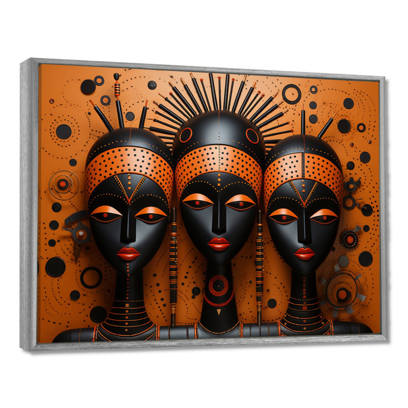 «African Tribal Rhythms IV - Tribal africain, reproductions encadrées, H 30 po x l 40 po x P 1,5 po, Encadrement argenté