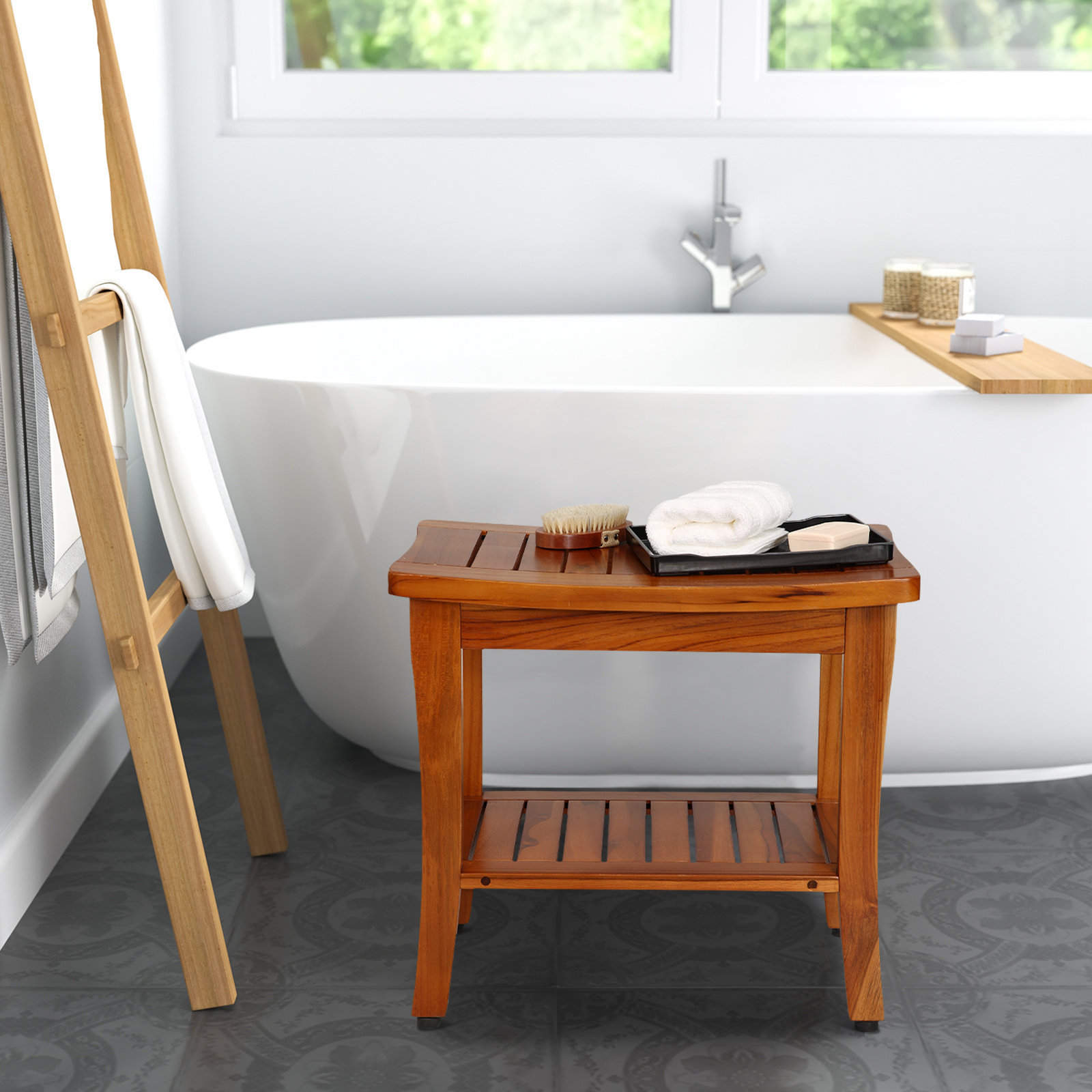 Wooden Floor Mat Wood Bathroom Mat for Indoor & Outdoor, Easy to Clean  Shower Mat Non-Slip Floor Mat for Shower, Bathtub, Spa, Sauna, Entryway,  Pool