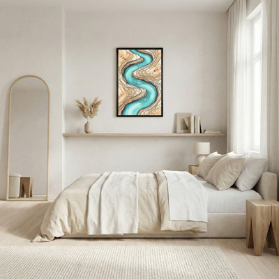 «Winding Turquoise River» qui coule à travers un terrain brun, art mural
