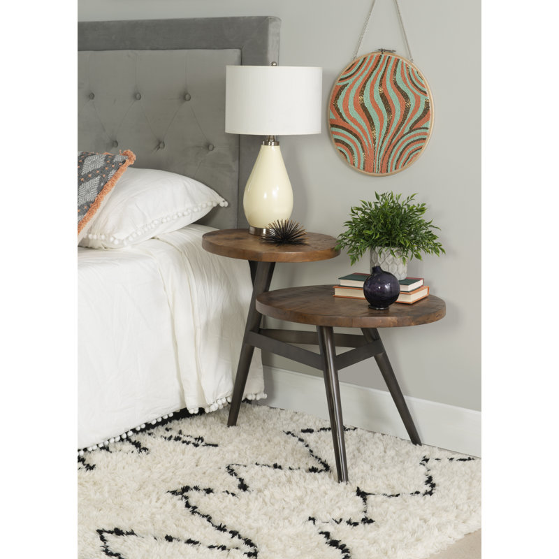 Barneys Solid Wood Top End Table, Natural/Black
