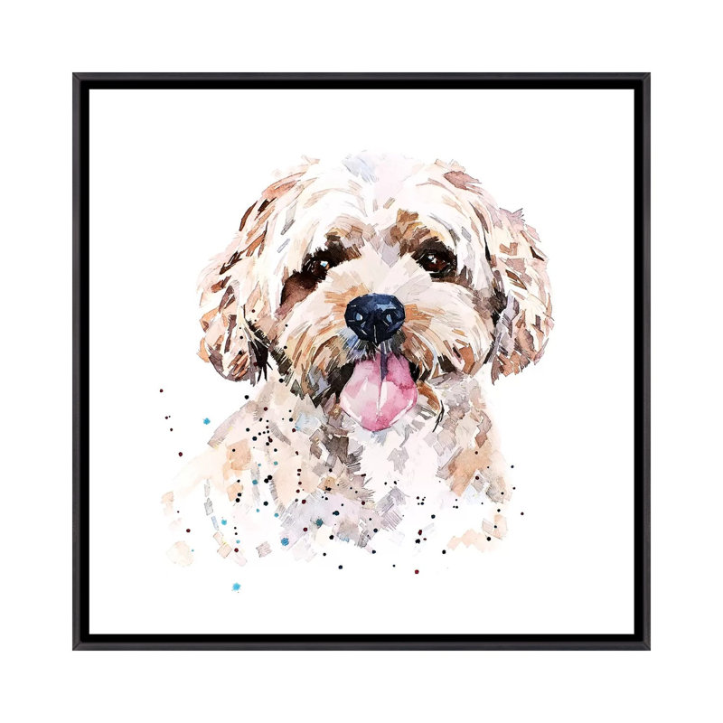 "Cockapod I" par Edwatercolours-impression, H 18 po x l 18 po x 1,5 po, Toile avec cadre noir patiné, Pas de tapis