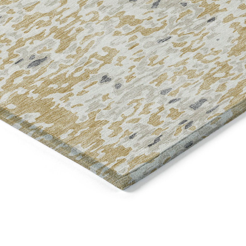 Tapis intérieur lavable abstrait doré et ivoire 3 pi x 5 pi