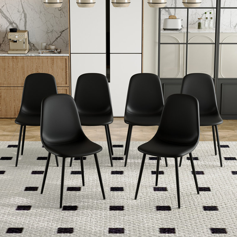 Upholstered Side Chairs With Metal Legs,Armless Dining Chair For Living Room,Kitchen,Dining Room, 6, Black