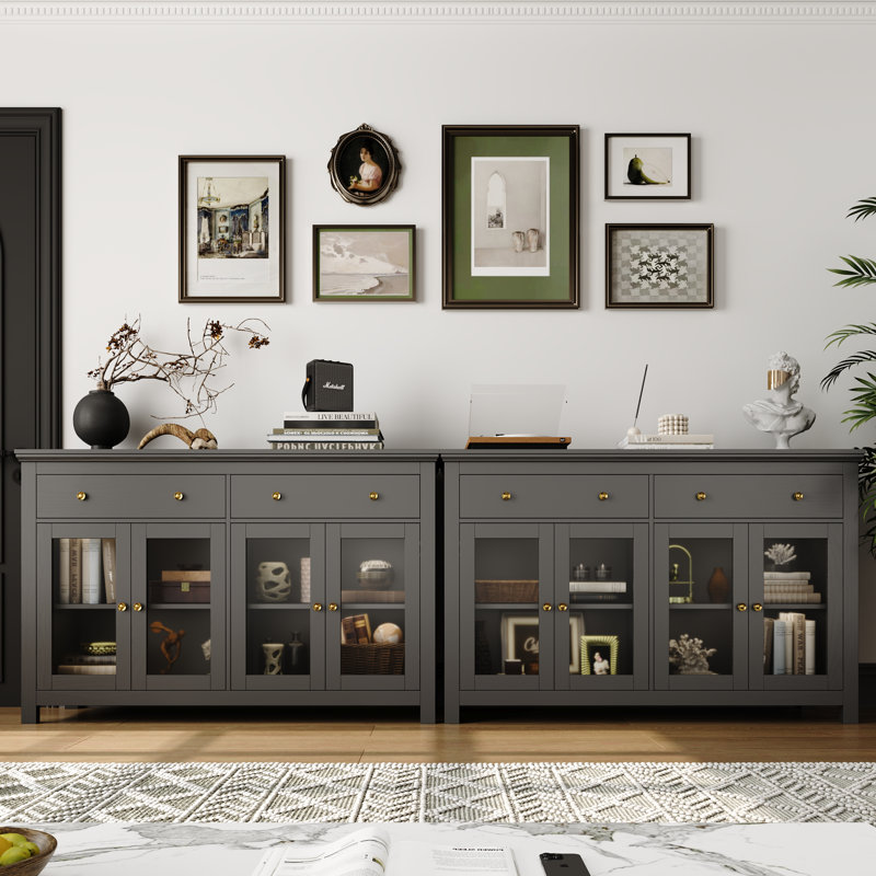 Dasir 55.1" Sideboard with 2 Drawers & 2 Cabinet, Black/Gold