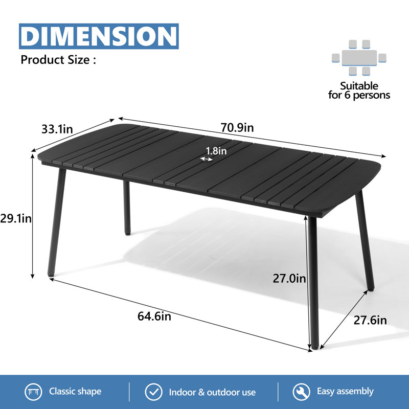 Table de salle à manger de patio ovale avec trou pour parasol et structure en aluminium, Noir