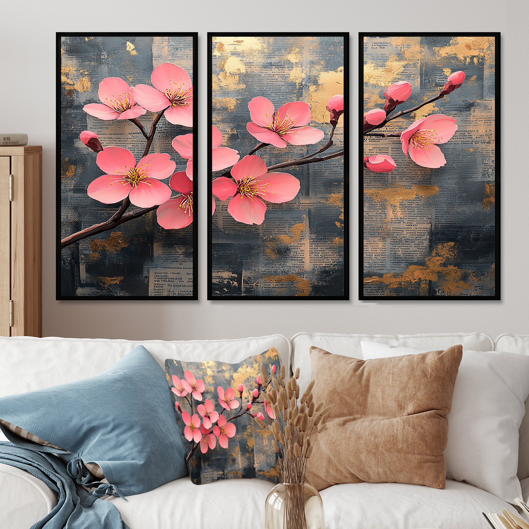 Lark Manor Pink And Gold Spring Cherry Blossom II - Cherry Blossom Wall ...
