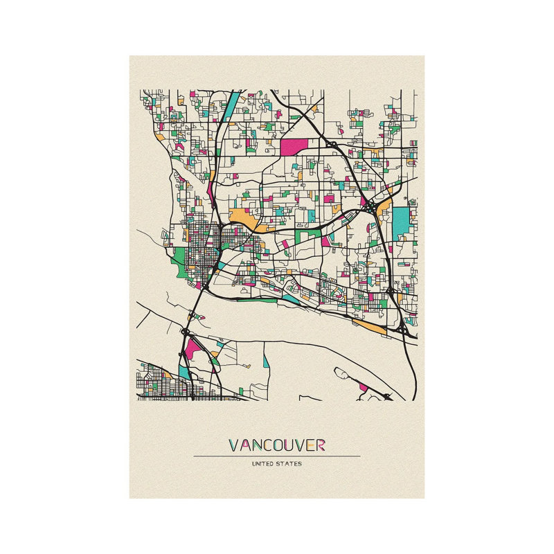 «Vancouver, Washington Map» par Ayse Deniz Akerman, impression sur toile tendue, H 12 po x l 8 po x P 0,75 po