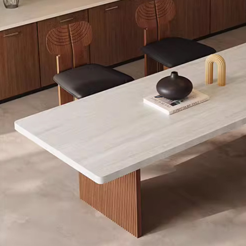 Minimalist Thick Rock Slab Ash Wood Dining Table, 29.52"H x 62.99"L x 31.49"W