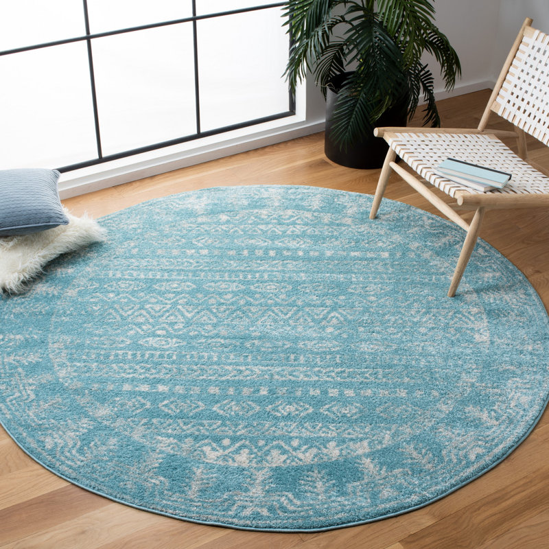Aqua sud-ouest/Tapis décoratif Ivoire, Rond 6 pi 7 po