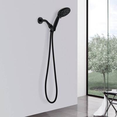 Handheld Shower In Matte Black With 7 Spray Options And Long-Lasting Build Settings Adjustable Support