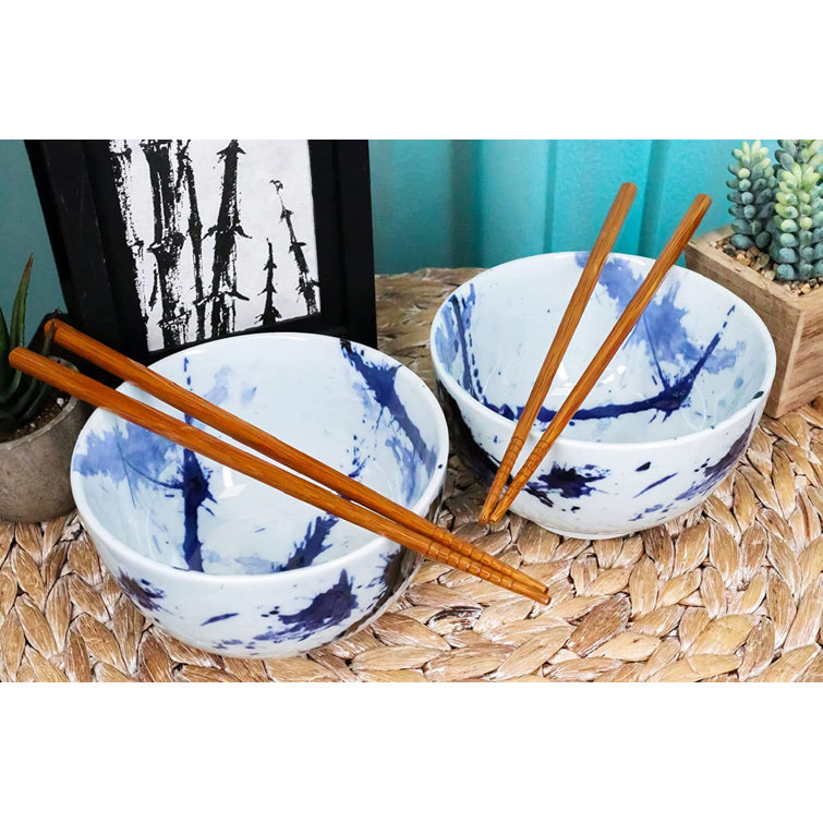 Sushi Set Blue & White Splash 4 pcs with Chopsticks - Made In