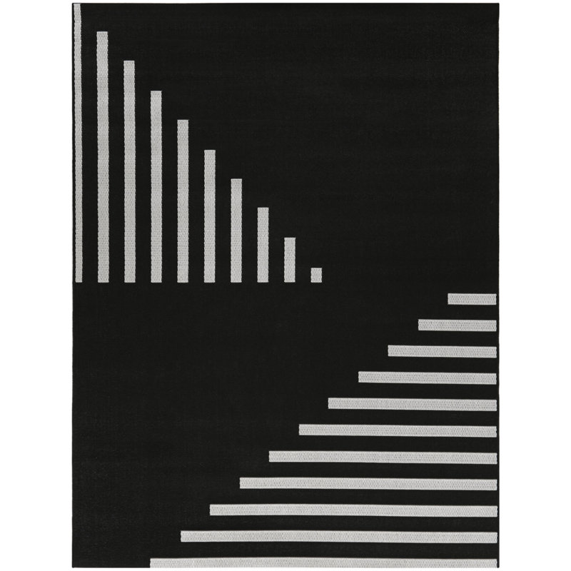 Maximilian Black Modern Striped Indoor/Outdoor Area Rug, Rectangle 9'2" x 12'