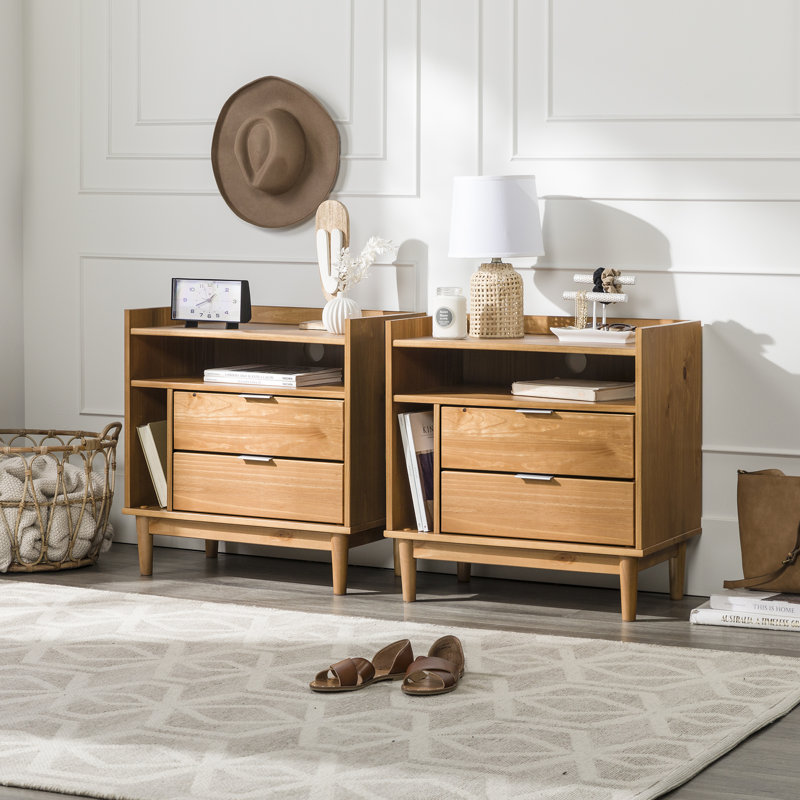 Gheorghe Solid Wood 2-Drawer Nightstands, Caramel