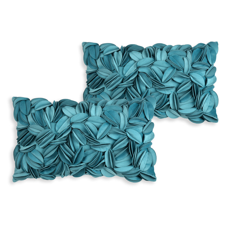 Ensemble de housse de coussin décoratif 3D en velours de polyester décoratif (ensemble de 2), Rectangle 12"H x 18"W, Sarcelle