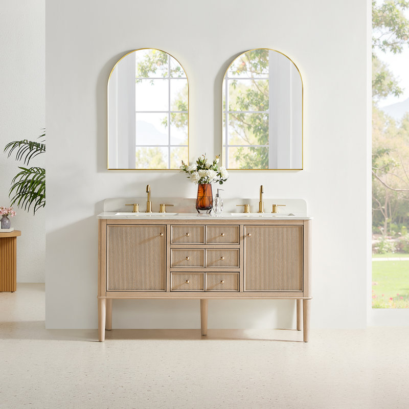 Meuble-lavabo double autoportant / flottant 60 po Blaise avec comptoir en pierre blanche