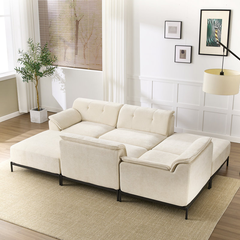 Modern Chenille Upholstered Modular Sofa Bed, Beige