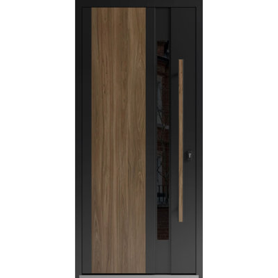 Porte d'entrée extérieure prémontée en acier Dekton 0163 Venezia Noce, métal moderne peint, largeur 91,4 cm x hauteur 203,2 cm, ouverture à gauche vers l'intérieur