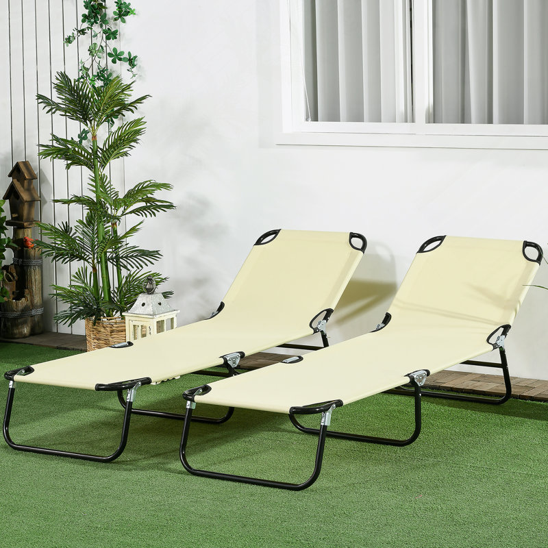 2 Piece Folding Chaise Lounge Pool Chairs With 5-Level Reclining Back, Steel Frame For Outdoor Relaxation And Sun Tanning