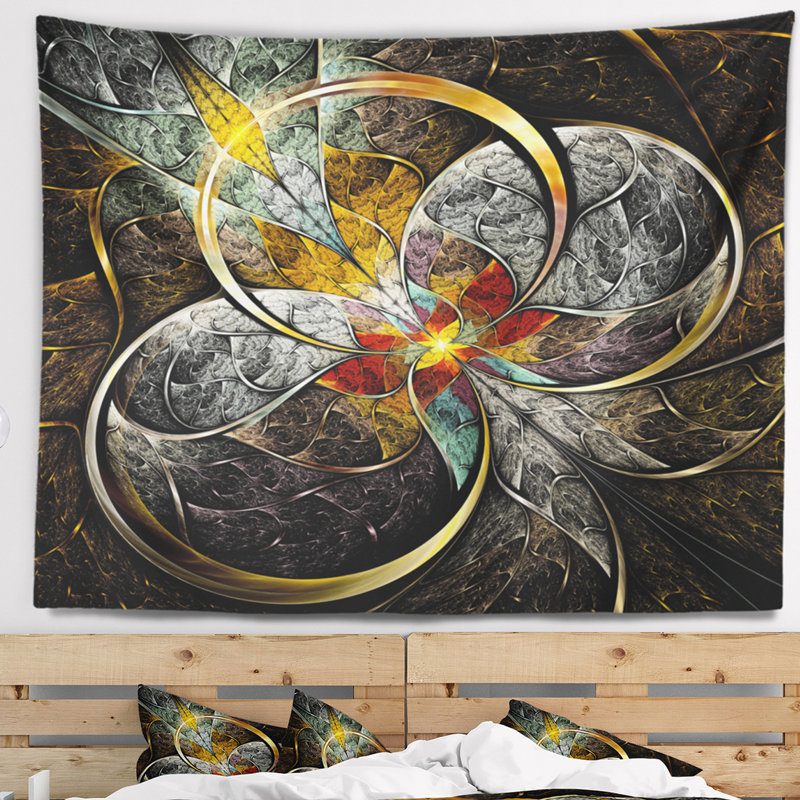 Tapisserie abstraite symétrique de fleurs de fractale marron, H 32 po x l 39 po