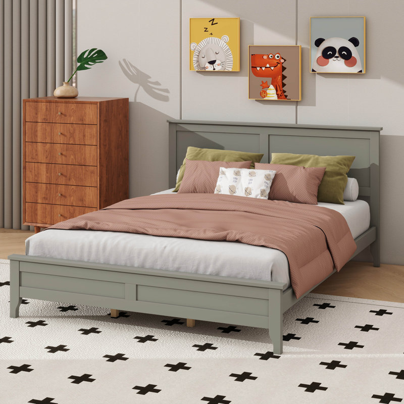 Lit plateforme contemporain en bois, Gris